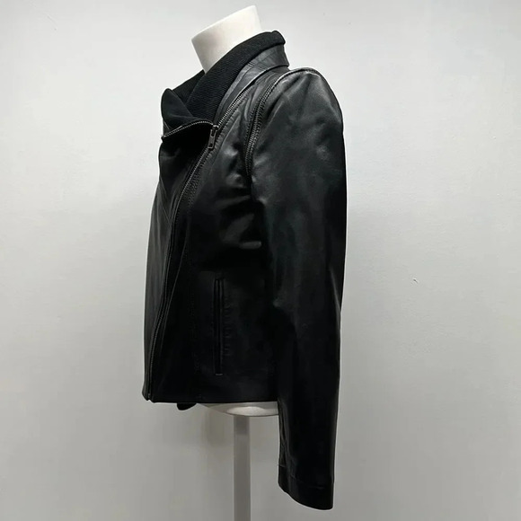 Yigal x Aqua 100% Leather Moto Jacket Coat Convertible Funnel Neck Zip Black XS - Picture 10 of 12